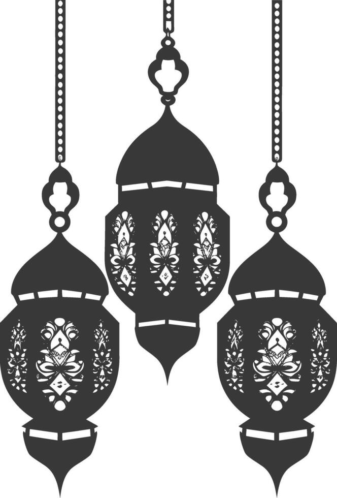 silhouette islamic eid lanterns black color only vector