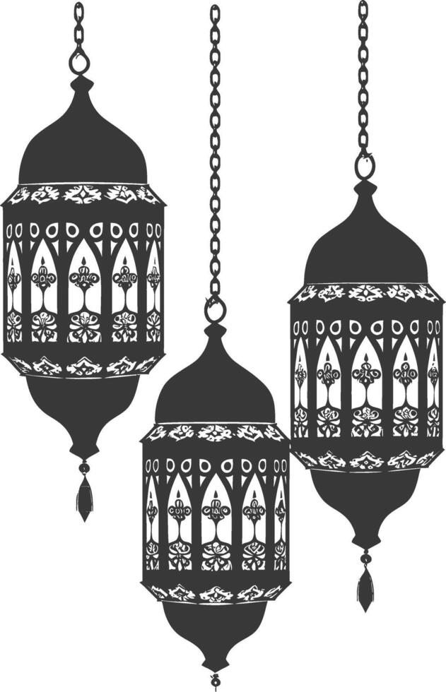 silhouette islamic eid lanterns black color only vector