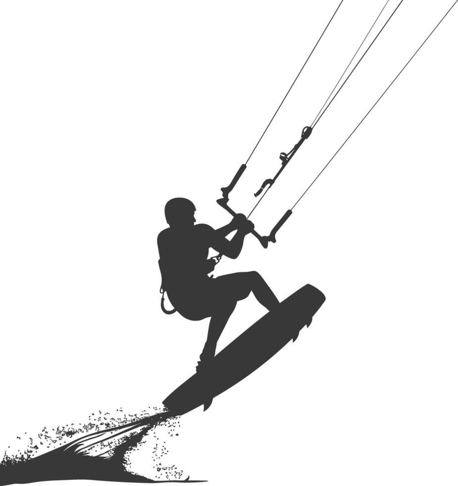 silhouette kitesurfing man athlete in action full body black color only vector