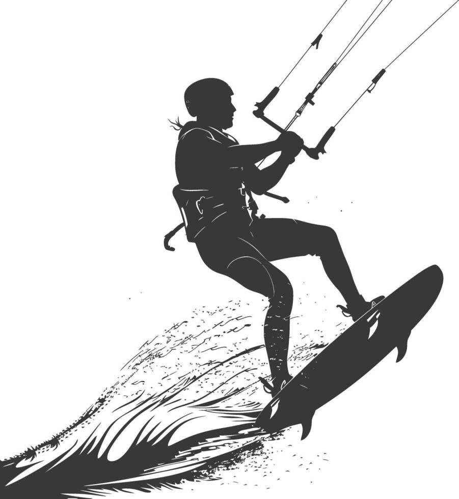 silhouette kitesurfing man athlete in action full body black color only vector