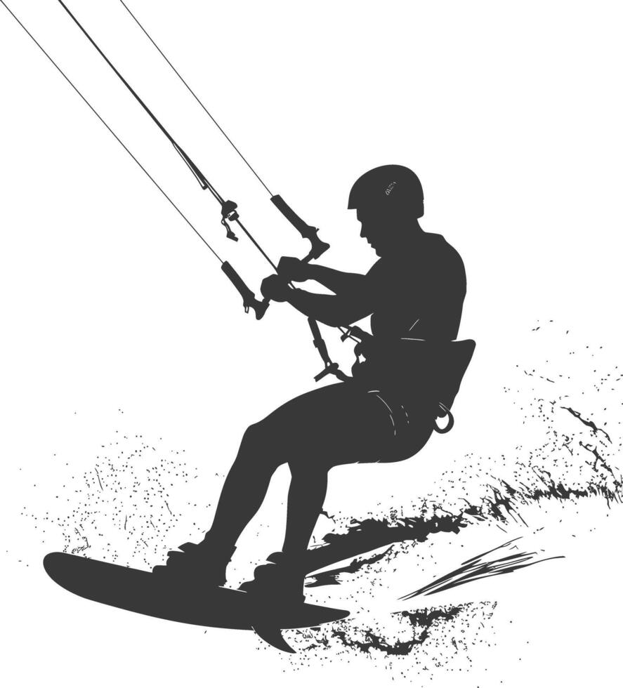 silhouette kitesurfing man athlete in action full body black color only vector