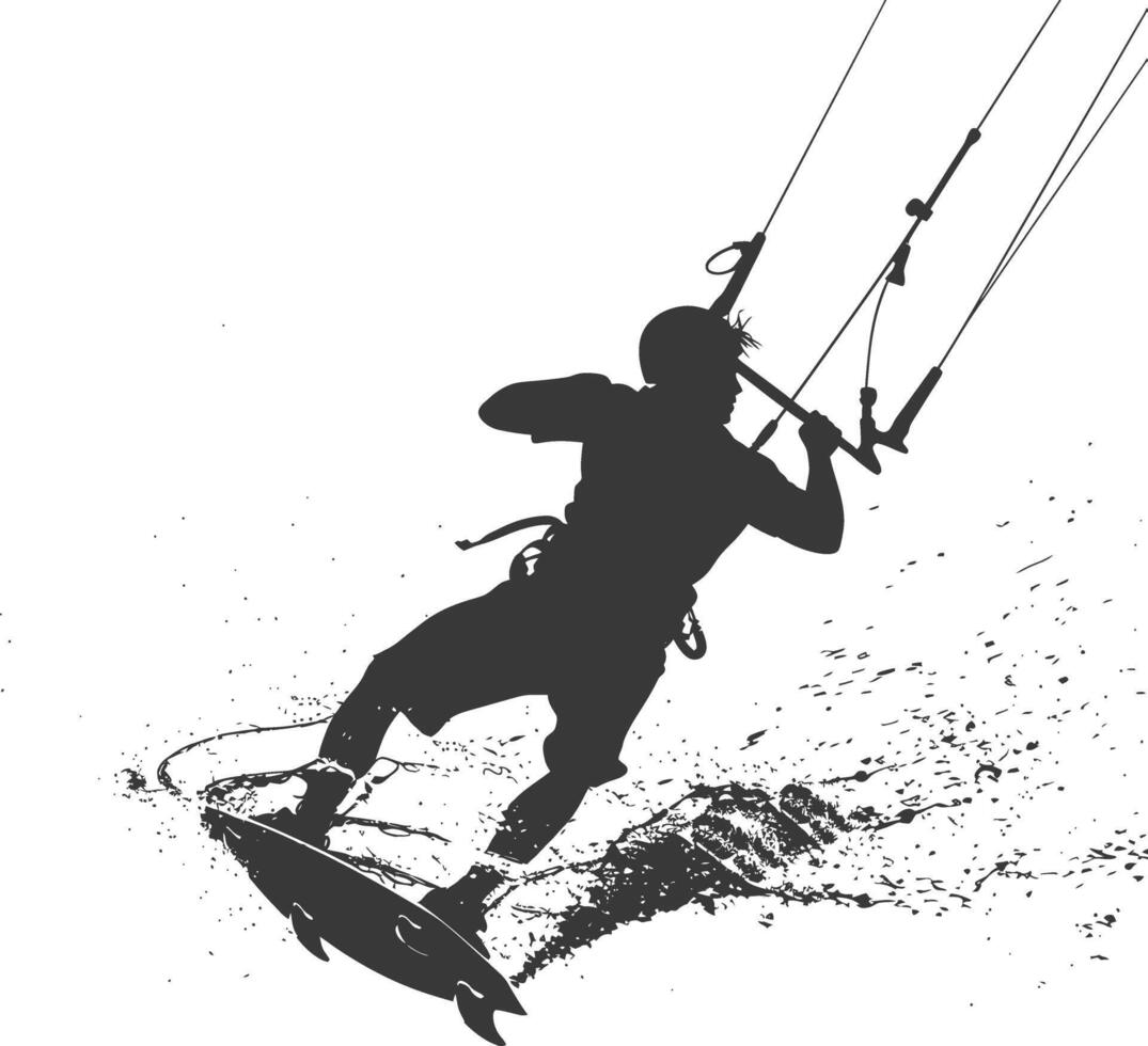 silhouette kitesurfing man athlete in action full body black color only vector