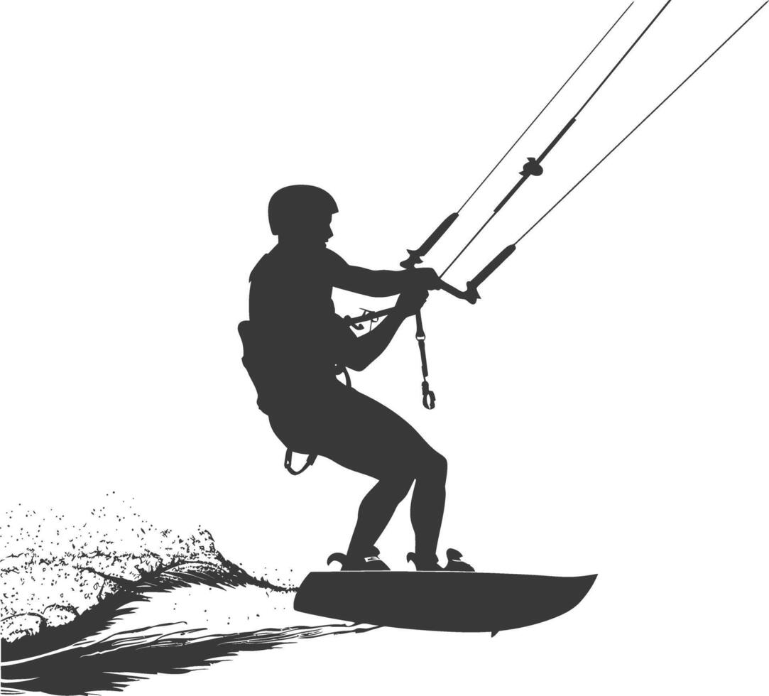 silhouette kitesurfing man athlete in action full body black color only vector