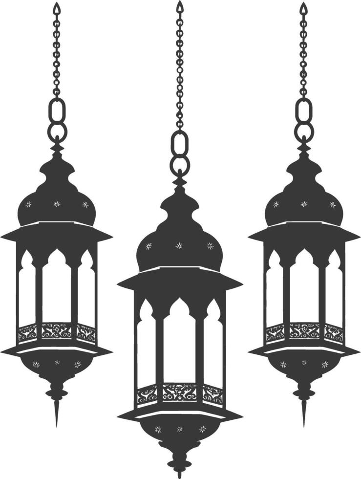 silhouette islamic eid lanterns black color only vector