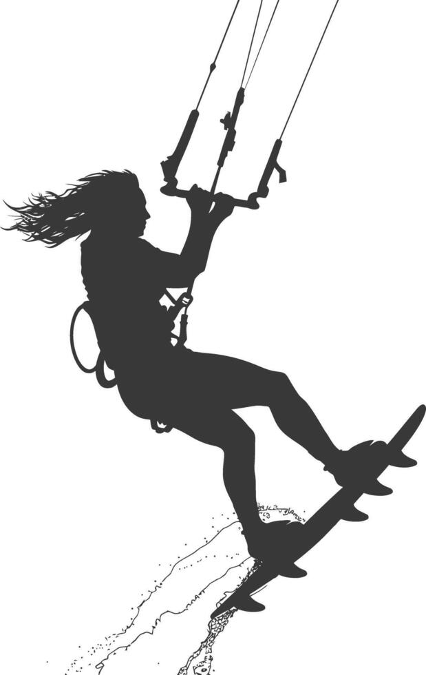 silhouette kitesurfing woman athlete in action full body black color only vector