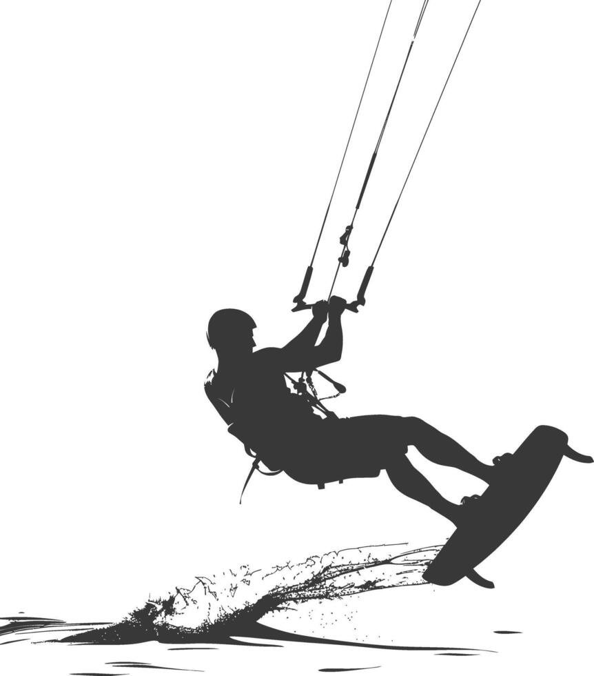 silhouette kitesurfing woman athlete in action full body black color only vector