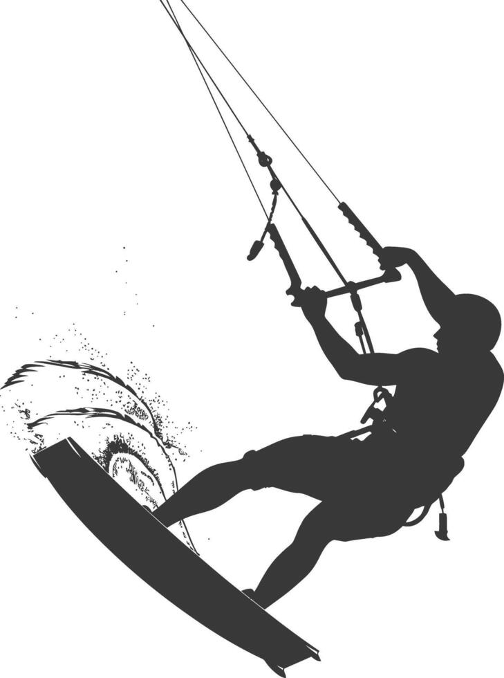 silhouette kitesurfing man athlete in action full body black color only vector