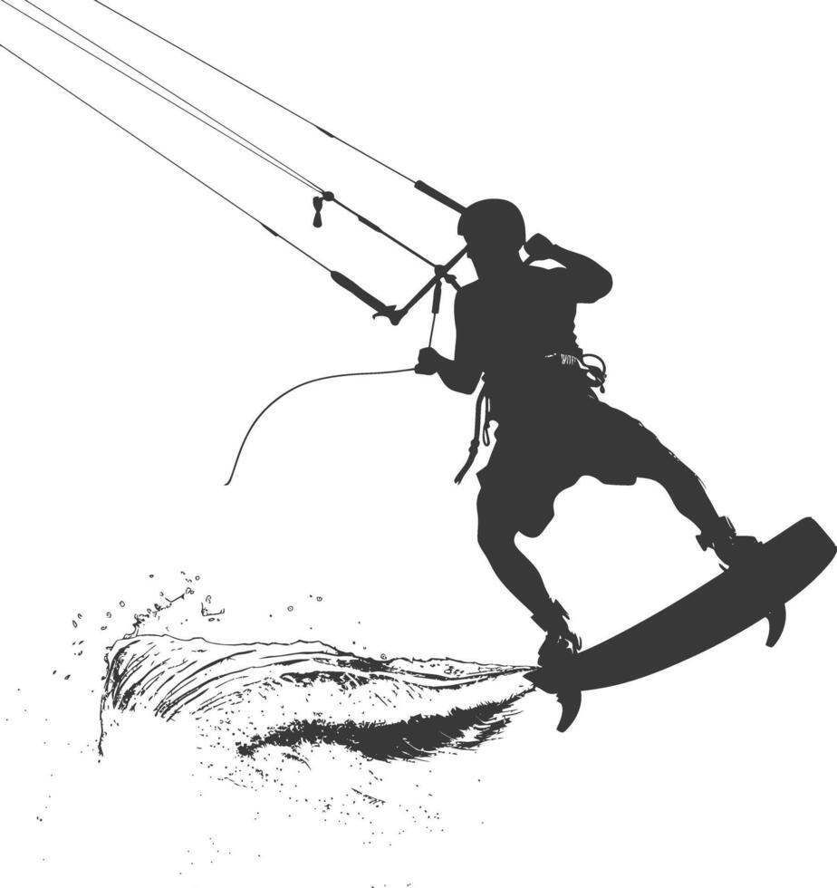 silhouette kitesurfing woman athlete in action full body black color only vector