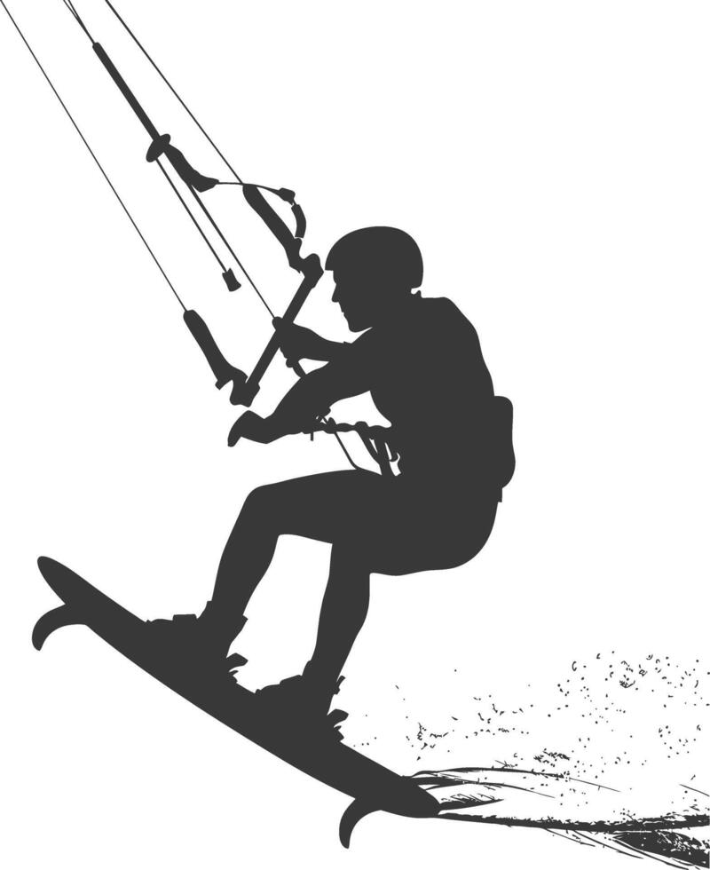 silhouette kitesurfing woman athlete in action full body black color only vector