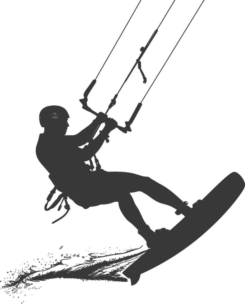 silhouette kitesurfing man athlete in action full body black color only vector