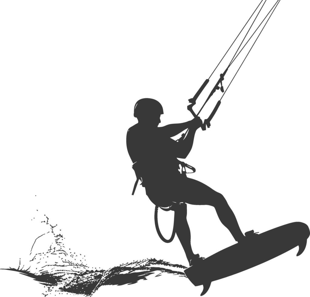 silhouette kitesurfing woman athlete in action full body black color only vector