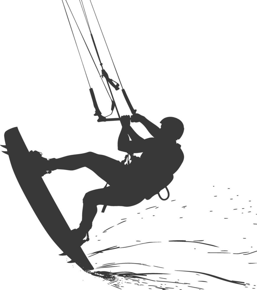 silhouette kitesurfing man athlete in action full body black color only vector