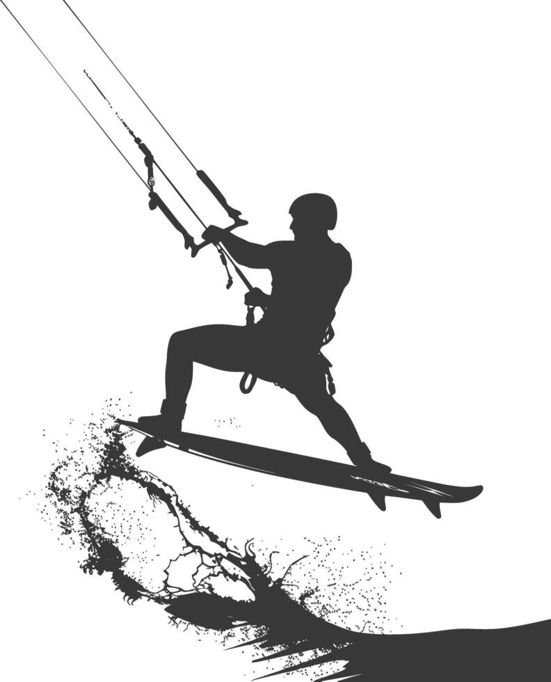 silhouette kitesurfing woman athlete in action full body black color only vector