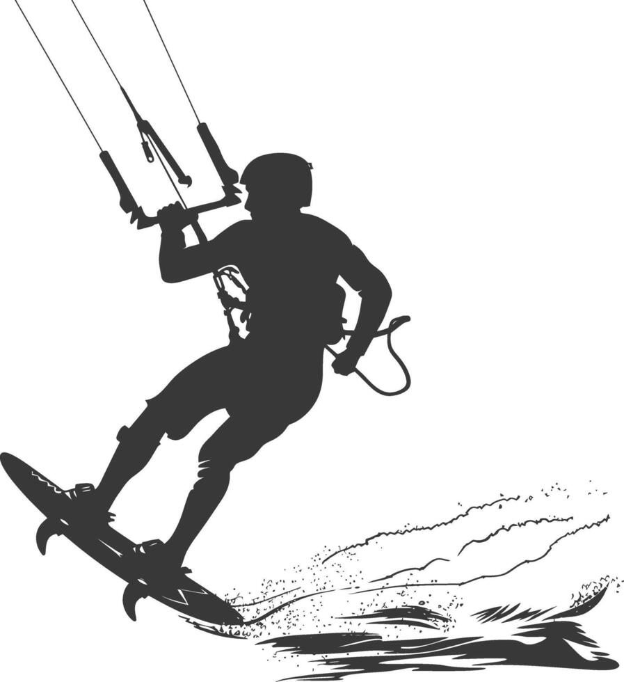 silhouette kitesurfing woman athlete in action full body black color only vector