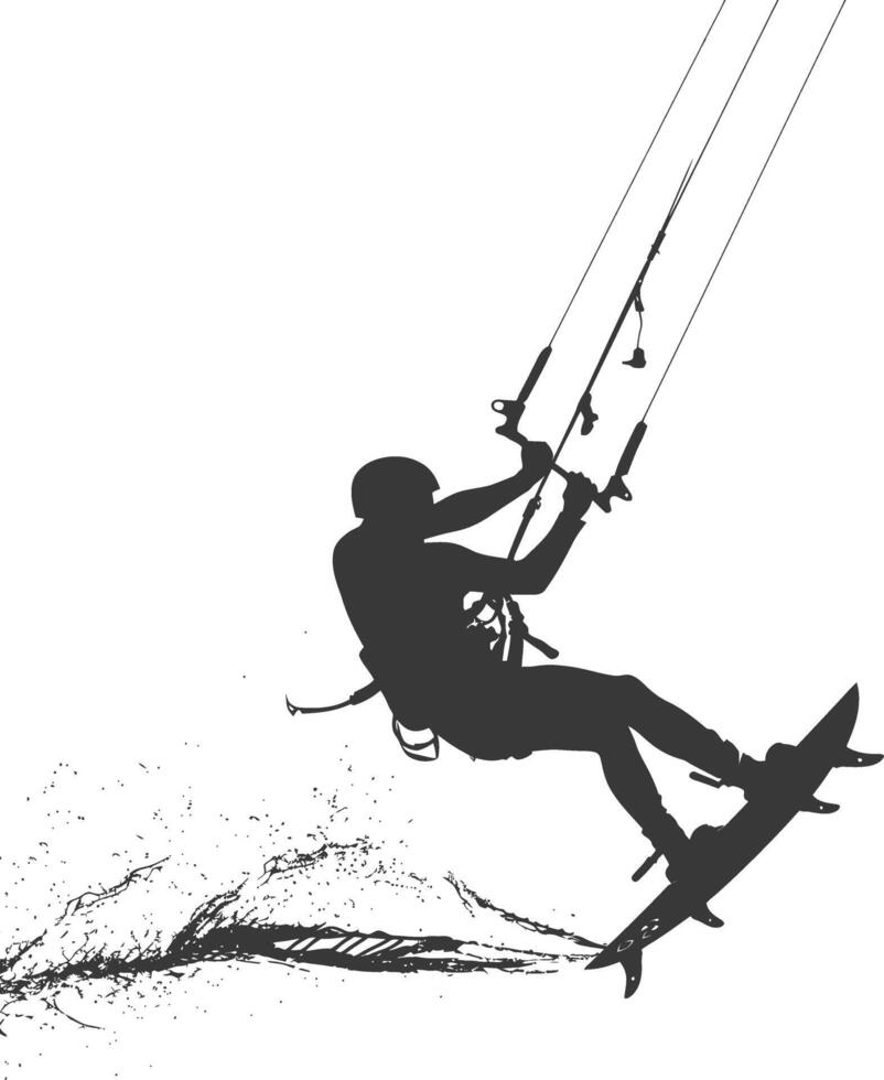 silhouette kitesurfing woman athlete in action full body black color only vector