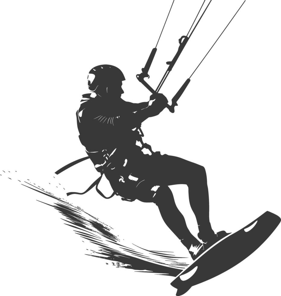 silhouette kitesurfing man athlete in action full body black color only vector