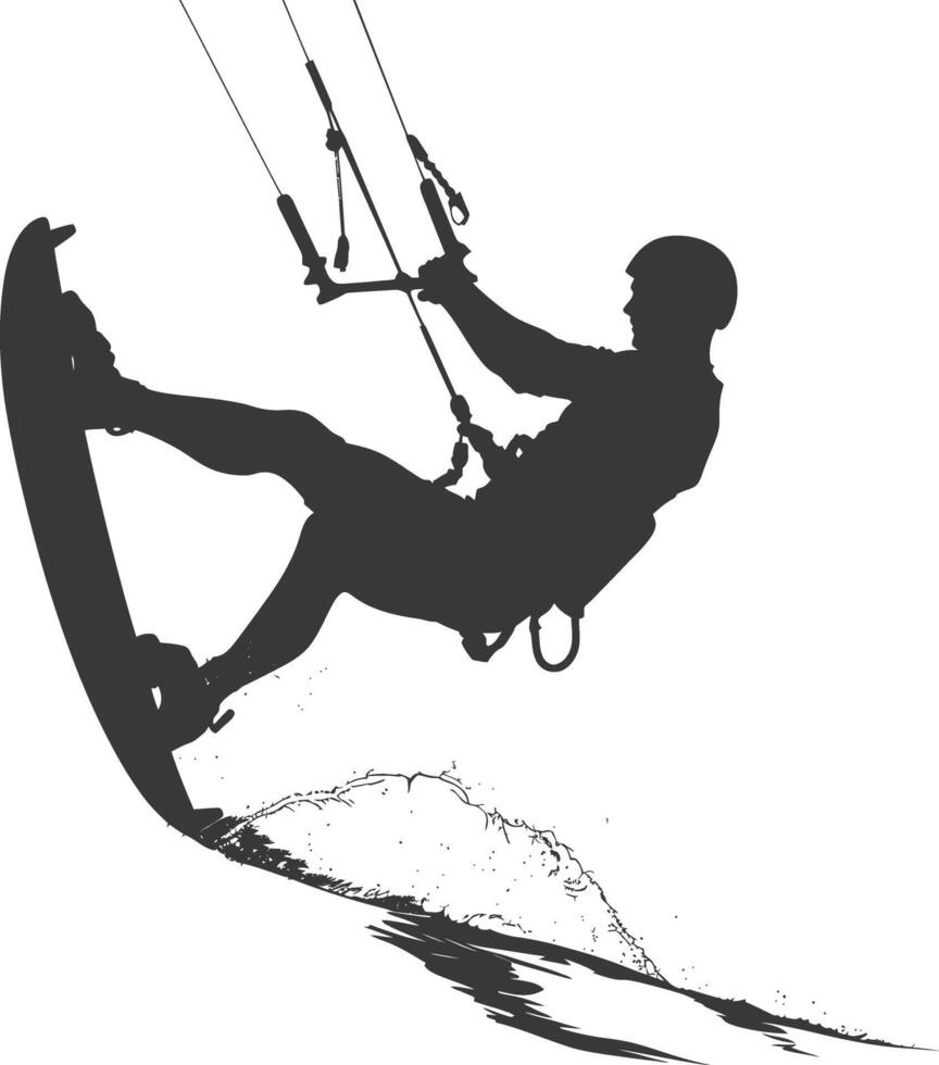 silhouette kitesurfing man athlete in action full body black color only vector