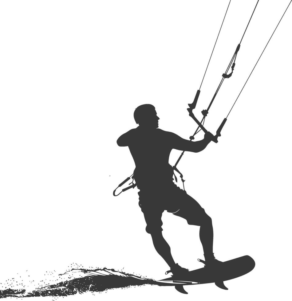 silhouette kitesurfing woman athlete in action full body black color only vector