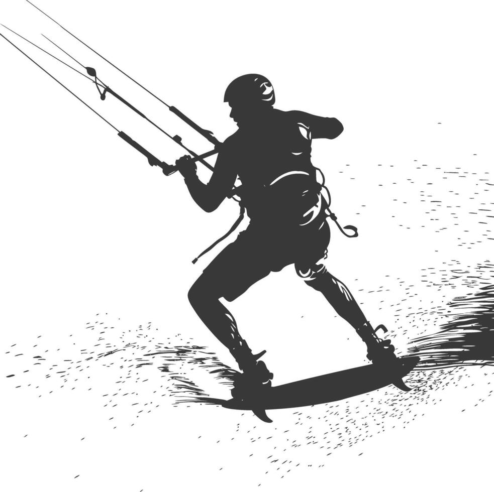 silhouette kitesurfing man athlete in action full body black color only vector