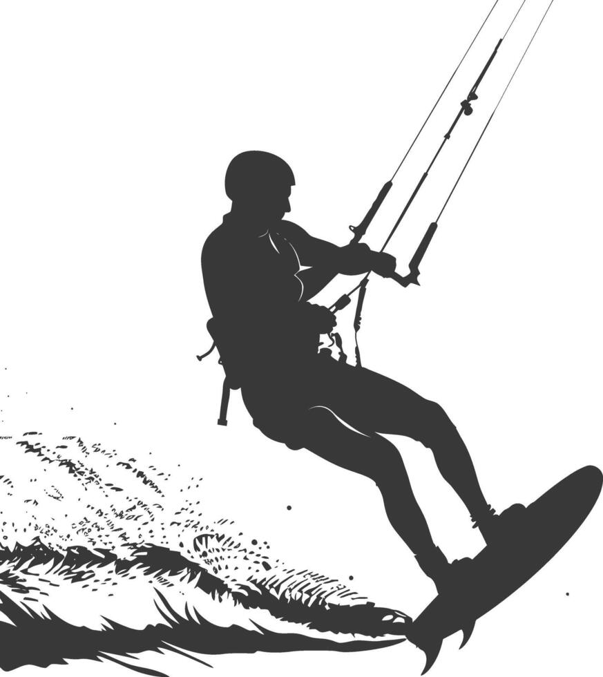 silhouette kitesurfing woman athlete in action full body black color only vector