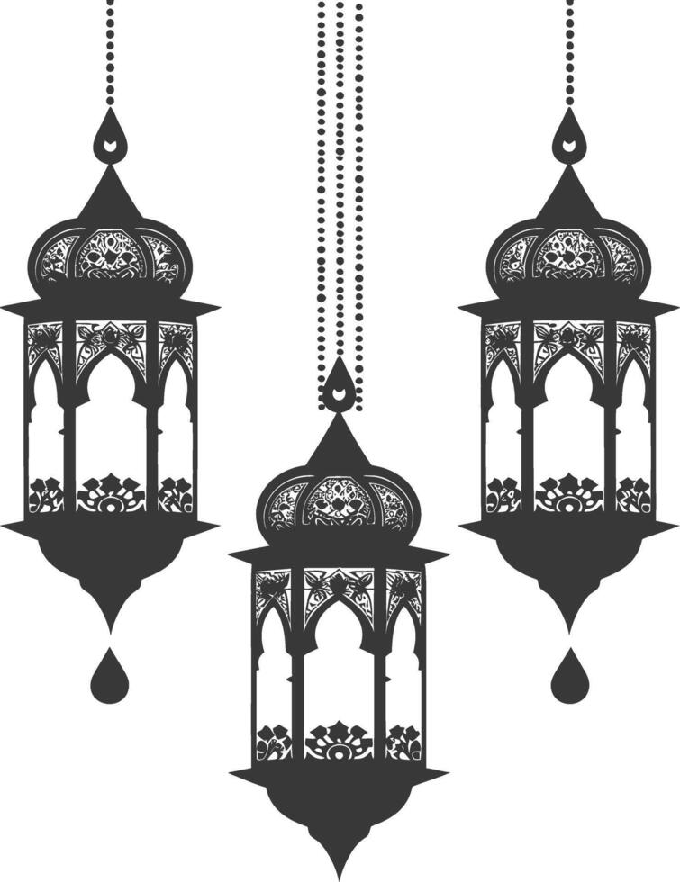 silhouette islamic eid lanterns black color only vector