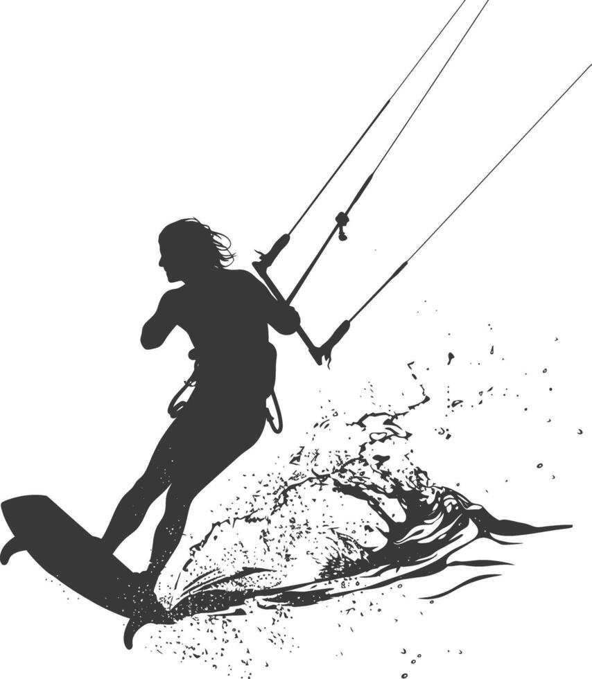 silhouette kitesurfing man athlete in action full body black color only vector