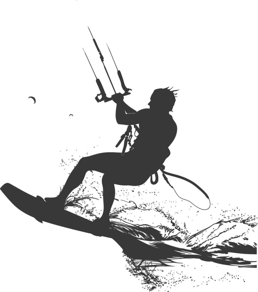silhouette kitesurfing woman athlete in action full body black color only vector