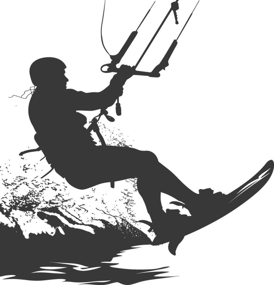 silhouette kitesurfing woman athlete in action full body black color only vector
