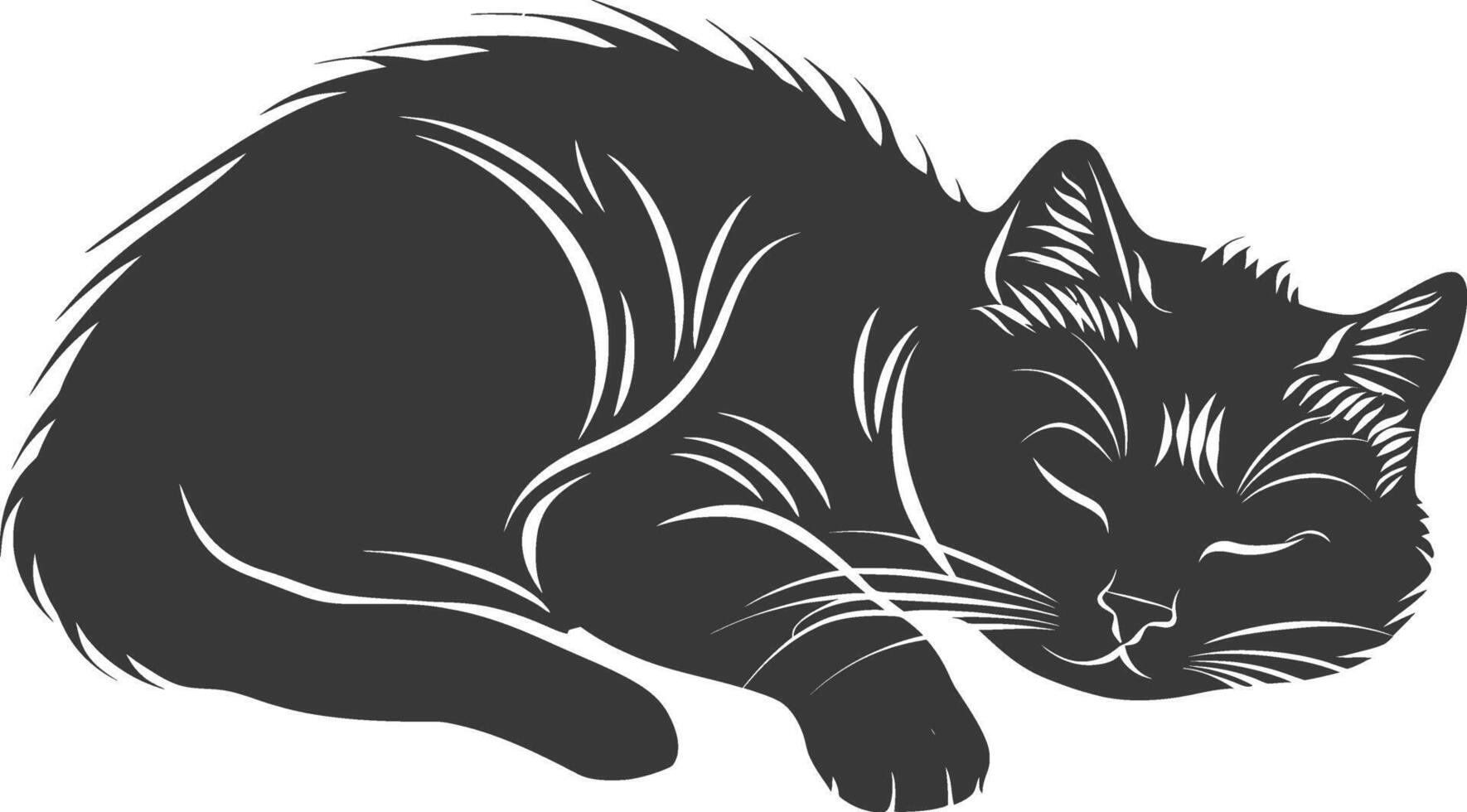 silhouette lazy cat animal tired full body black color only vector