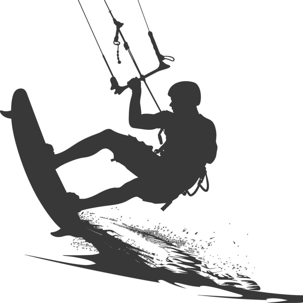 silhouette kitesurfing woman athlete in action full body black color only vector