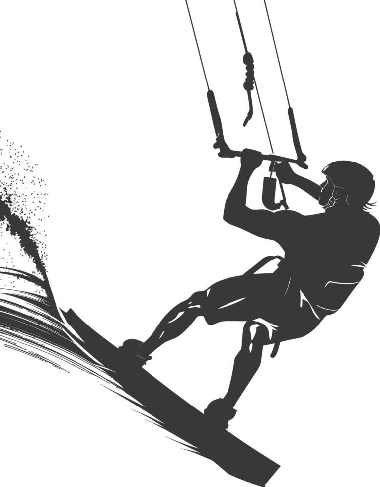 silhouette kitesurfing woman athlete in action full body black color only vector