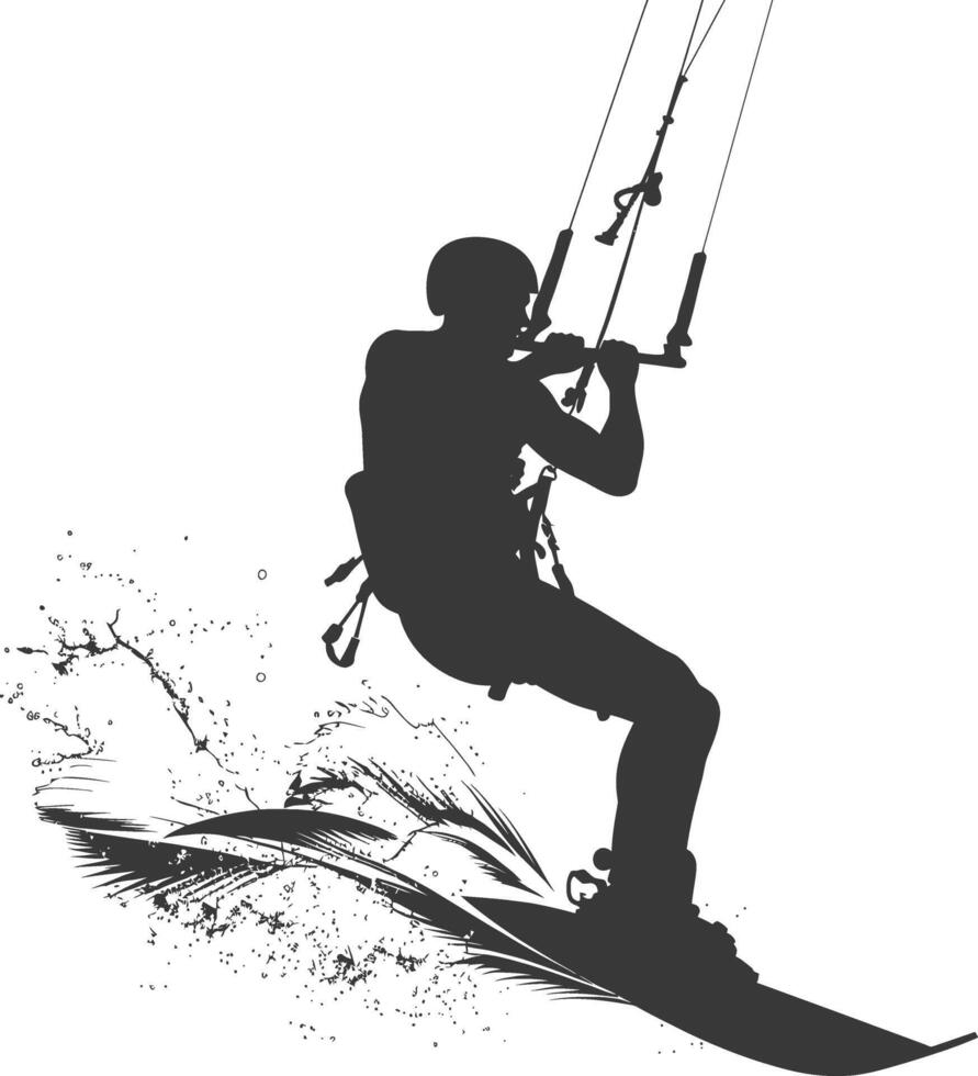silhouette kitesurfing woman athlete in action full body black color only vector