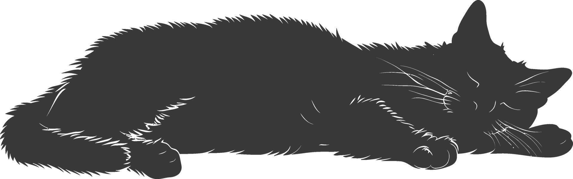 silhouette lazy cat animal tired full body black color only vector
