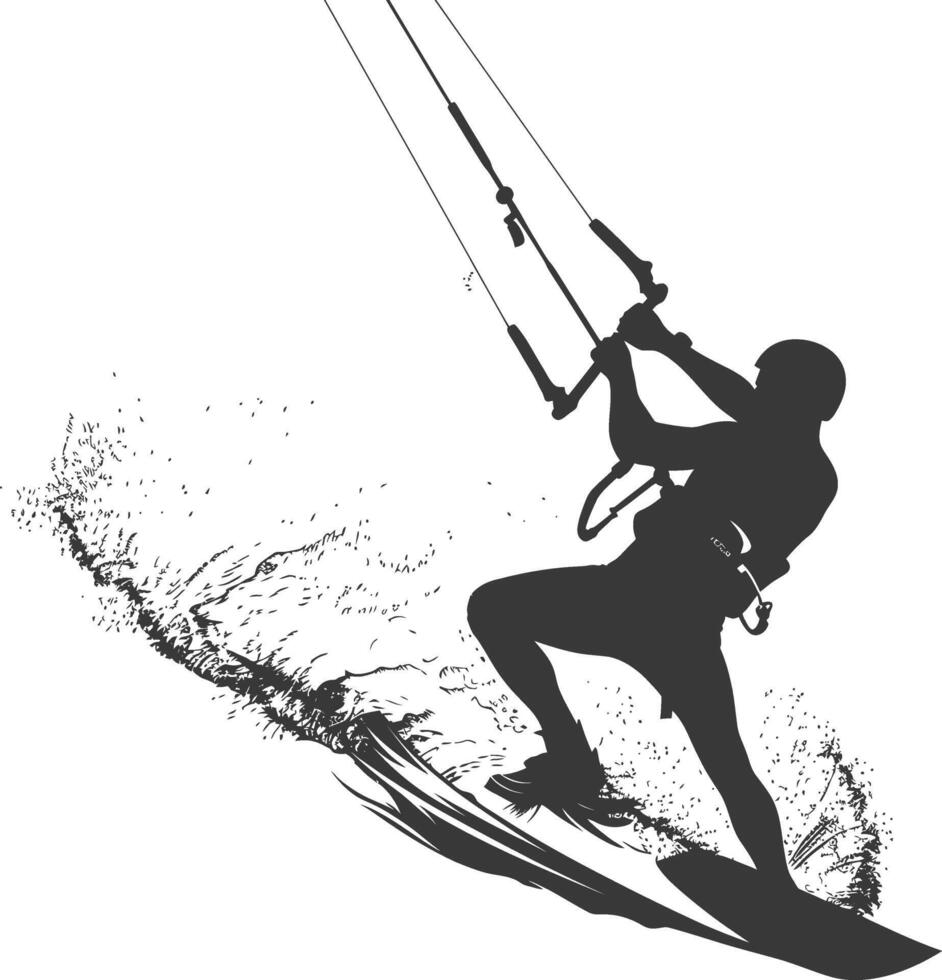 silhouette kitesurfing woman athlete in action full body black color only vector