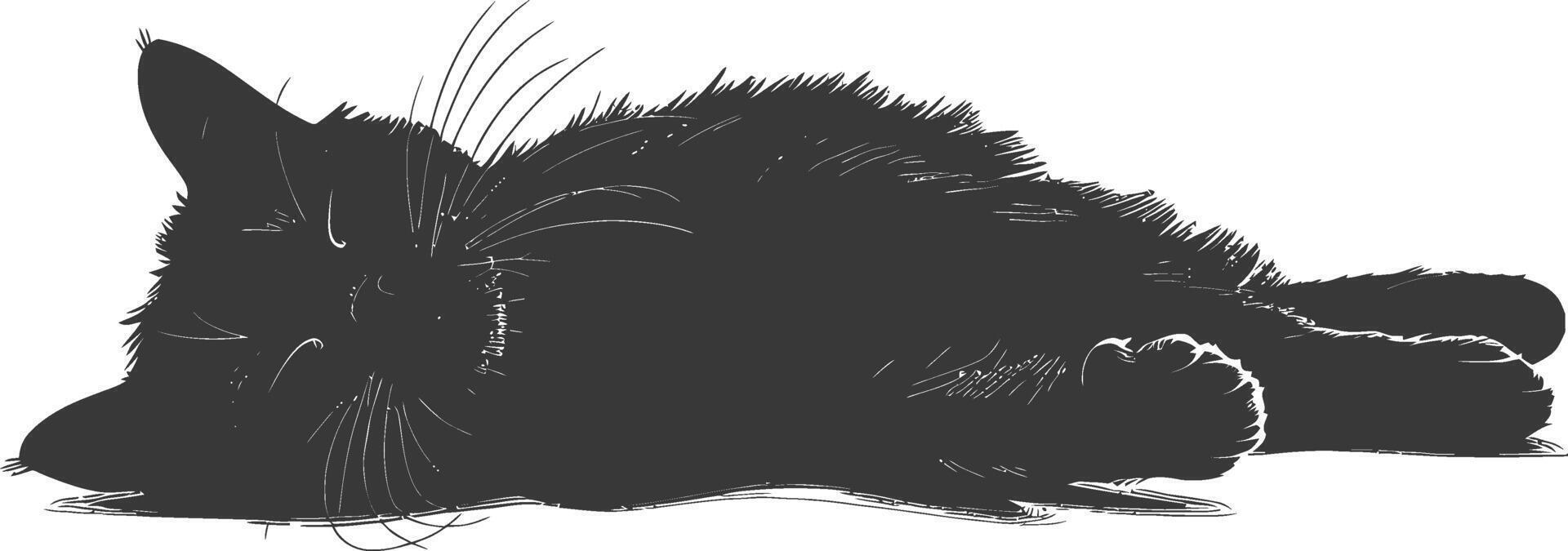 silhouette lazy cat animal tired full body black color only vector