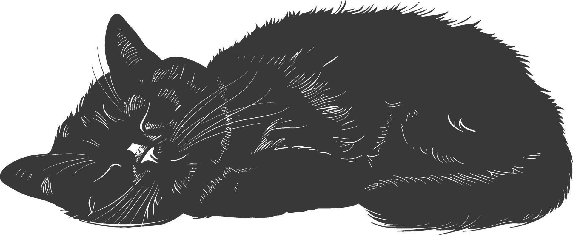 silhouette lazy cat animal tired full body black color only vector