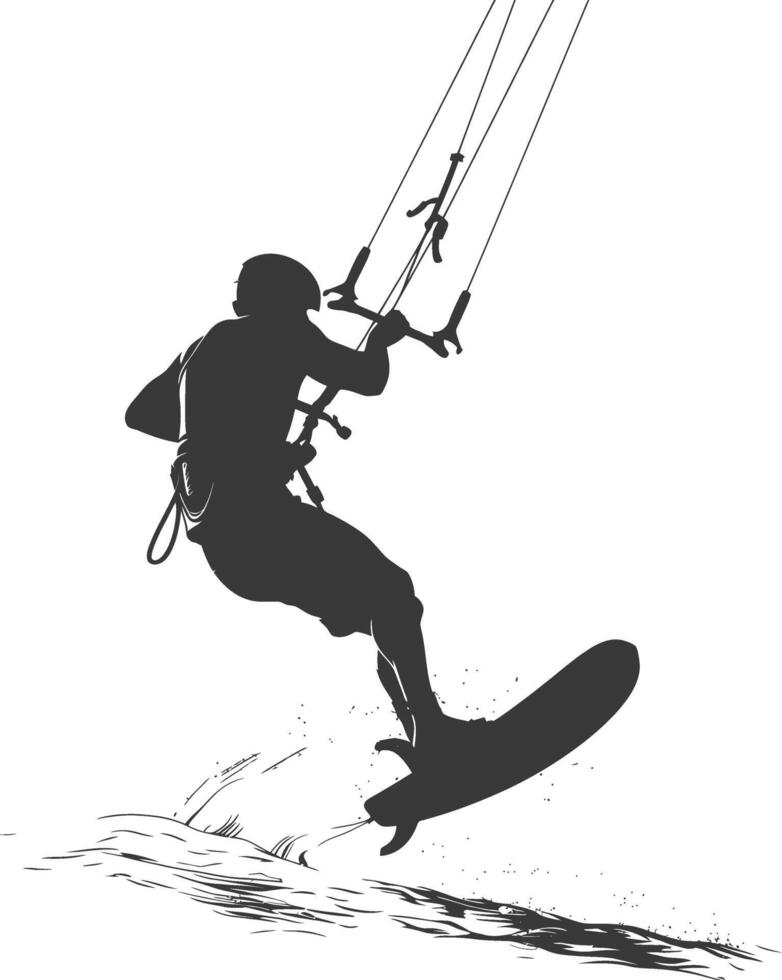 silhouette kitesurfing woman athlete in action full body black color only vector
