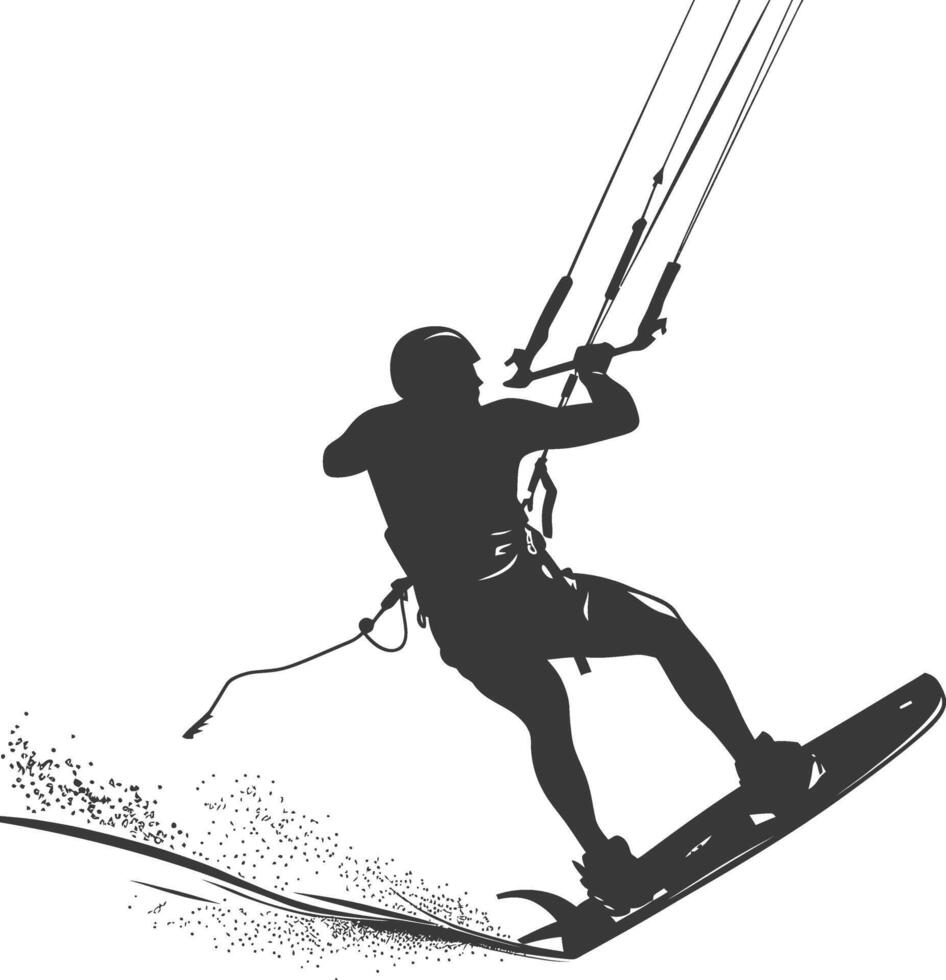 silhouette kitesurfing woman athlete in action full body black color only vector