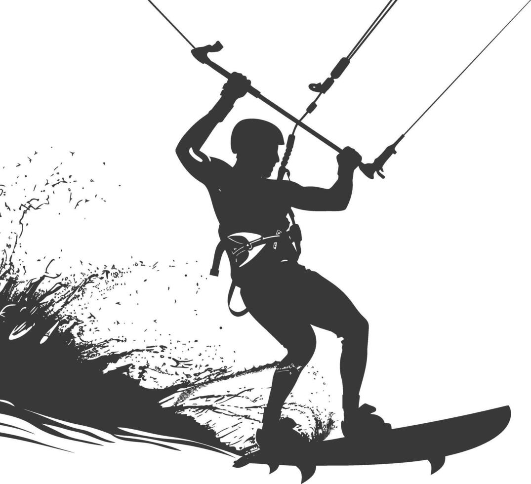 silhouette kitesurfing woman athlete in action full body black color only vector