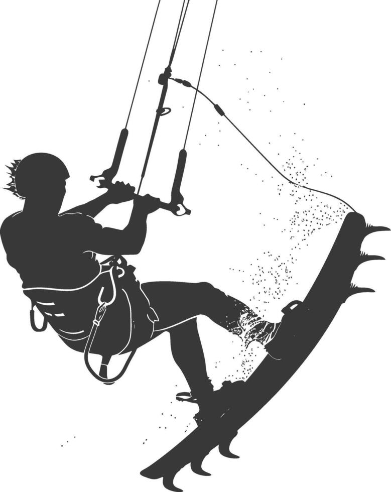 silhouette kitesurfing woman athlete in action full body black color only vector