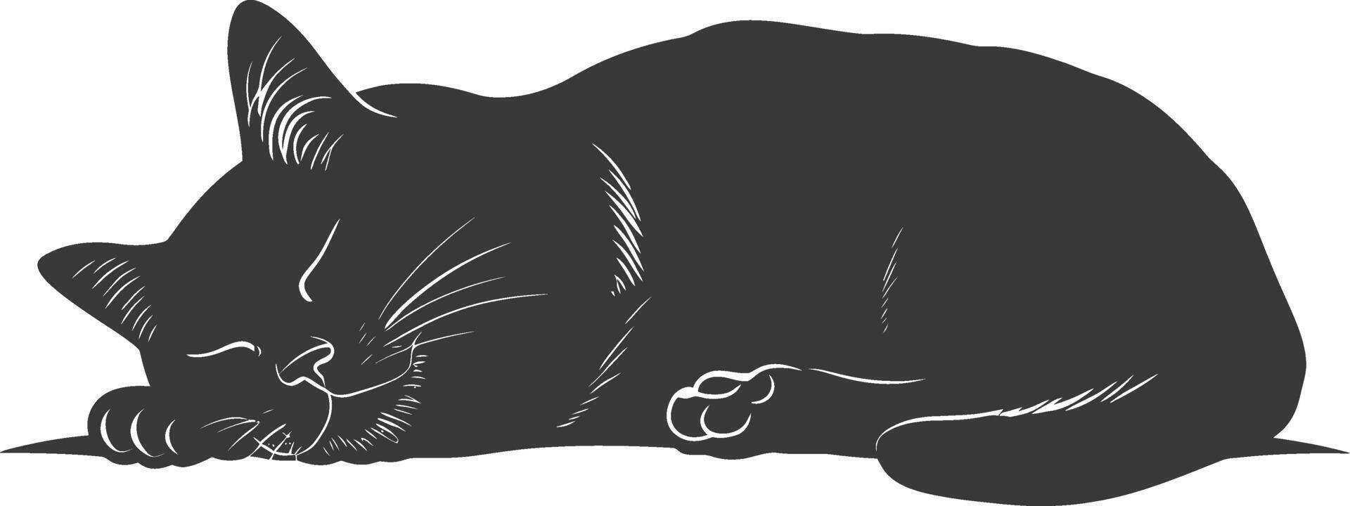 silhouette lazy cat animal tired full body black color only vector