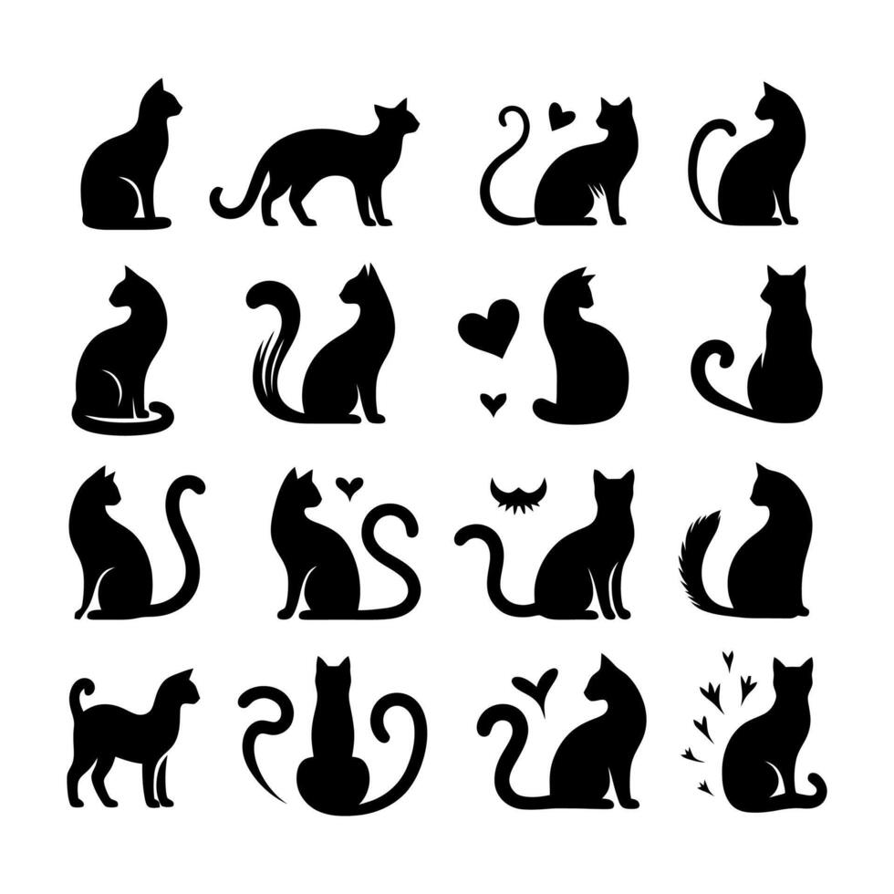 set of cats silhouette icons on white background vector