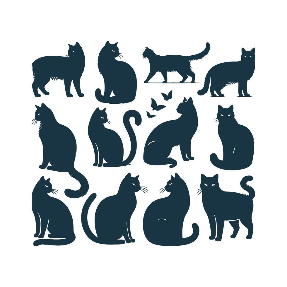 set of cats silhouette icons on white background vector