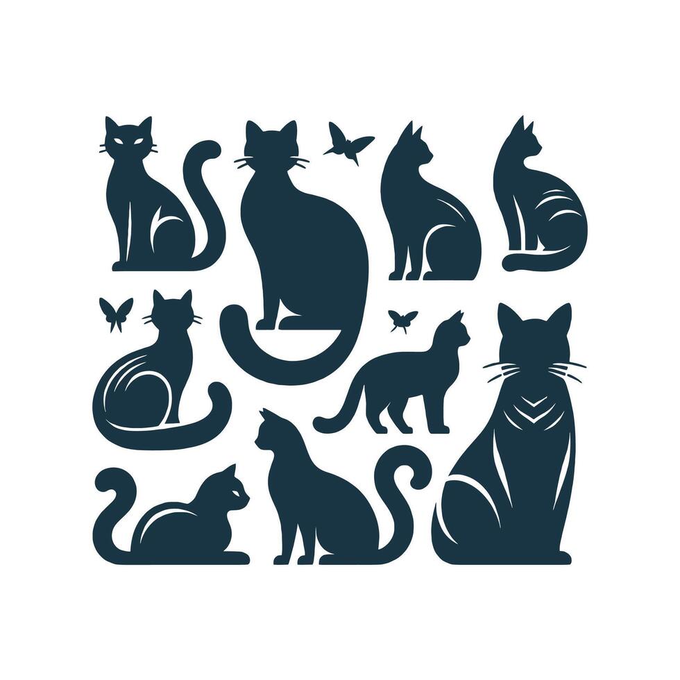 set of cats silhouette icons on white background vector
