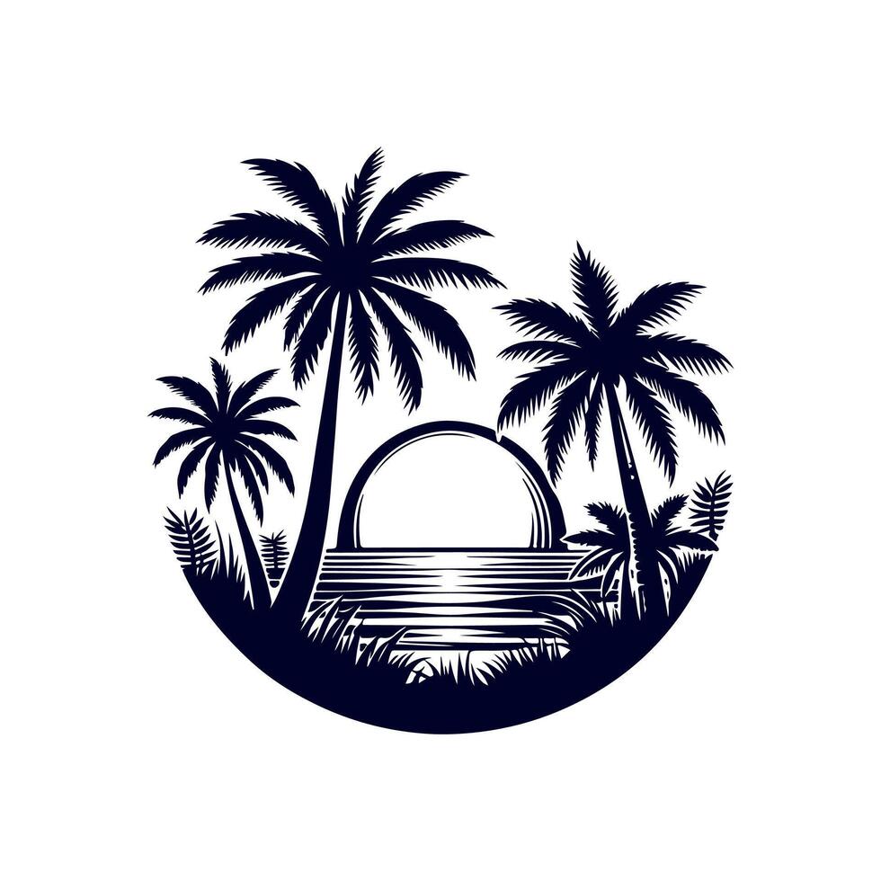 Palm tree silhouettes Clip art isolated illustration on white background vector