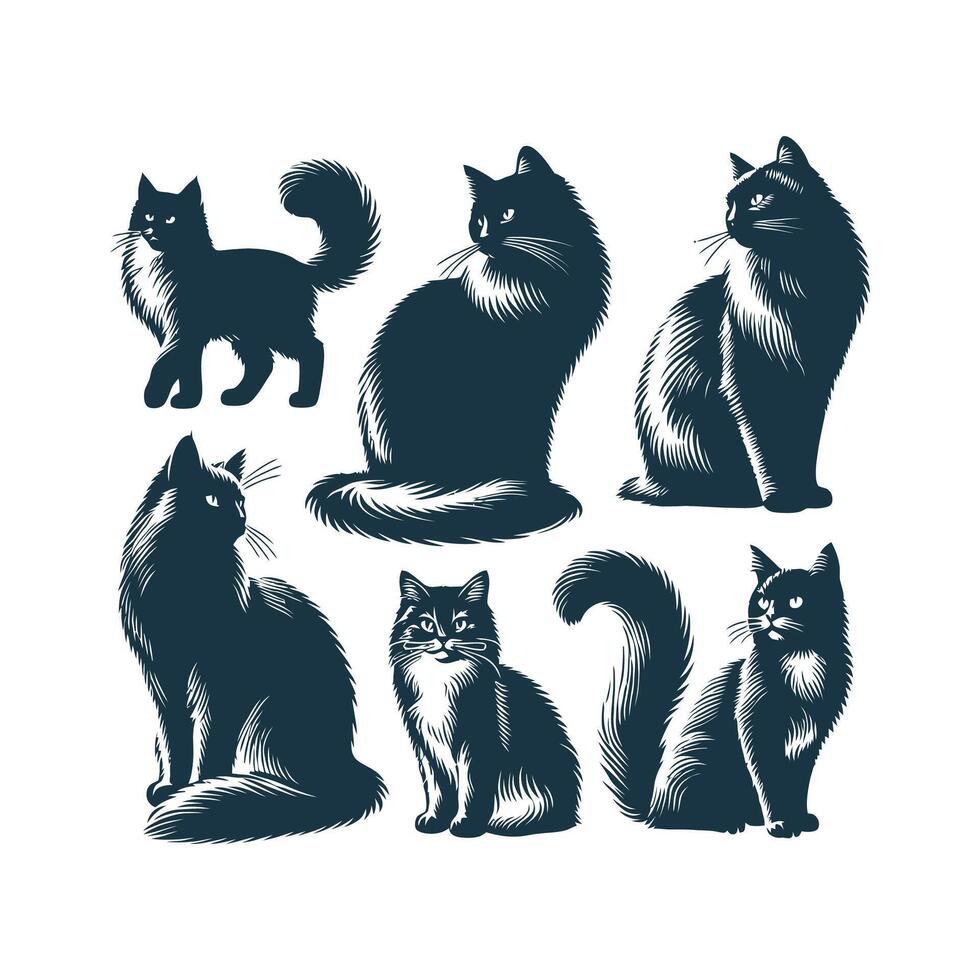 set of cats silhouette icons on white background vector