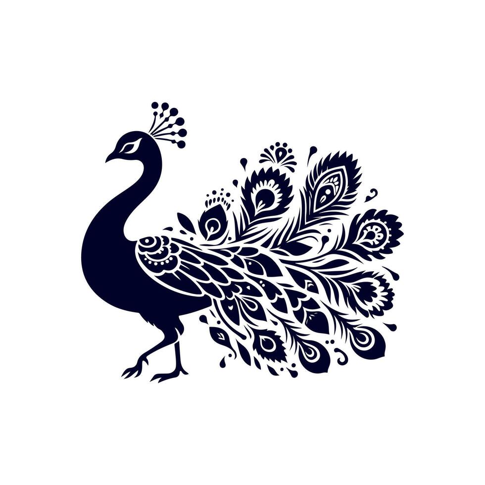 Peacock silhouette Clip art isolated illustration on white background vector