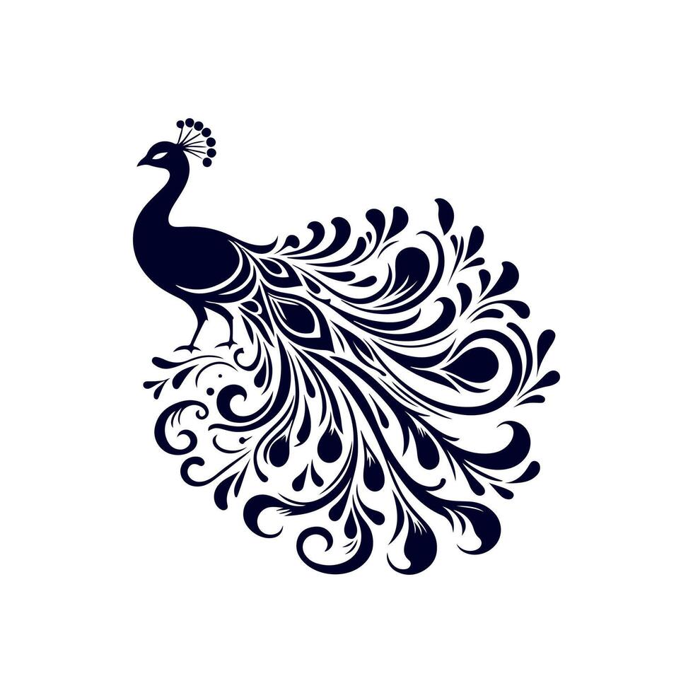 Peacock silhouette Clip art isolated illustration on white background vector