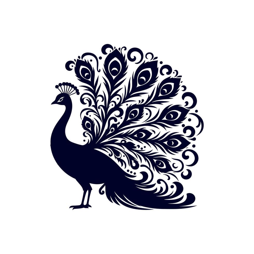 Peacock silhouette Clip art isolated illustration on white background vector