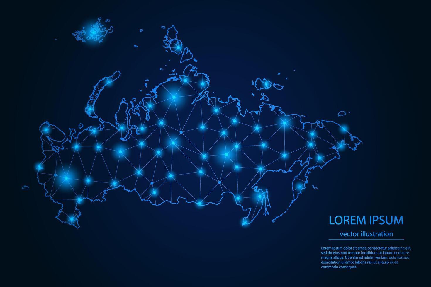 Abstract image Russia map - With Blue Glow Dots And Lines On Dark Gradient Background, 3D Mesh Polygon Network Connection. vector